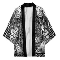 Custom New Zealand Taiaha Maori Kimono Kiwikiwi Minimalist Silver Fern Tukutuku Motif LT9 Unisex White - Polynesian Pride