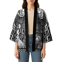 Custom New Zealand Taiaha Maori Kimono Kiwikiwi Minimalist Silver Fern Tukutuku Motif LT9 - Polynesian Pride
