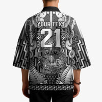 Custom New Zealand Taiaha Maori Kimono Kiwikiwi Minimalist Silver Fern Tukutuku Motif LT9 - Polynesian Pride