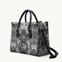 New Zealand Taiaha Maori Leather Bag Kiwikiwi Minimalist Silver Fern Tukutuku Motif LT9 White - Polynesian Pride
