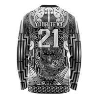 Custom New Zealand Taiaha Maori Long Sleeve Shirt Kiwikiwi Minimalist Silver Fern Tukutuku Motif LT9 - Polynesian Pride