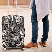 New Zealand Taiaha Maori Luggage Cover Kiwikiwi Minimalist Silver Fern Tukutuku Motif LT9 White - Polynesian Pride