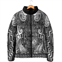 Custom New Zealand Taiaha Maori Padded Jacket Kiwikiwi Minimalist Silver Fern Tukutuku Motif LT9 - Polynesian Pride