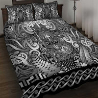 New Zealand Taiaha Maori Quilt Bed Set Kiwikiwi Minimalist Silver Fern Tukutuku Motif LT9 White - Polynesian Pride