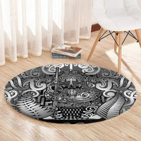 New Zealand Taiaha Maori Round Carpet Kiwikiwi Minimalist Silver Fern Tukutuku Motif LT9 - Polynesian Pride