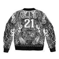 Custom New Zealand Taiaha Maori Sleeve Zip Bomber Jacket Kiwikiwi Minimalist Silver Fern Tukutuku Motif LT9 - Polynesian Pride