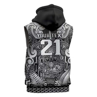 Custom New Zealand Taiaha Maori Sleeveless Zip Hoodie Kiwikiwi Minimalist Silver Fern Tukutuku Motif LT9 - Polynesian Pride