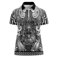 Custom New Zealand Taiaha Maori Women Polo Shirt Kiwikiwi Minimalist Silver Fern Tukutuku Motif LT9 Female White - Polynesian Pride