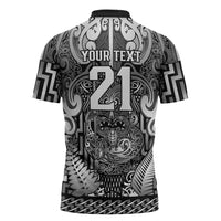 Custom New Zealand Taiaha Maori Zipper Polo Shirt Kiwikiwi Minimalist Silver Fern Tukutuku Motif LT9 - Polynesian Pride