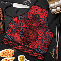 New Zealand Taiaha Maori Apron Whero Minimalist Silver Fern Tukutuku Motif LT9 Red - Polynesian Pride
