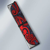 New Zealand Taiaha Maori Auto Sun Shade Whero Minimalist Silver Fern Tukutuku Motif LT9 - Polynesian Pride