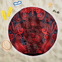 New Zealand Taiaha Maori Beach Blanket Whero Minimalist Silver Fern Tukutuku Motif LT9 One Size 150cm Red - Polynesian Pride