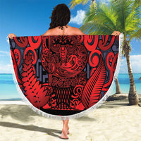 New Zealand Taiaha Maori Beach Blanket Whero Minimalist Silver Fern Tukutuku Motif LT9 - Polynesian Pride