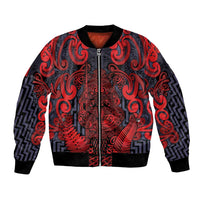 Custom New Zealand Taiaha Maori Bomber Jacket Whero Minimalist Silver Fern Tukutuku Motif
