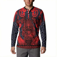 Custom New Zealand Taiaha Maori Button Sweatshirt Whero Minimalist Silver Fern Tukutuku Motif