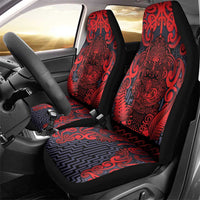 New Zealand Taiaha Maori Car Seat Cover Whero Minimalist Silver Fern Tukutuku Motif LT9 - Polynesian Pride