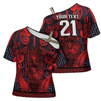 Custom New Zealand Taiaha Maori Cross Shoulder Shirt Whero Minimalist Silver Fern Tukutuku Motif LT9 - Polynesian Pride
