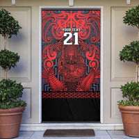 Custom New Zealand Taiaha Maori Door Cover Whero Minimalist Silver Fern Tukutuku Motif LT9 Red - Polynesian Pride