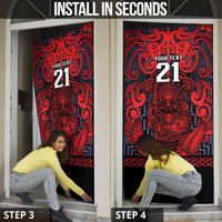 Custom New Zealand Taiaha Maori Door Cover Whero Minimalist Silver Fern Tukutuku Motif LT9 - Polynesian Pride