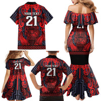 Custom New Zealand Taiaha Maori Family Matching Mermaid Dress and Hawaiian Shirt Whero Minimalist Silver Fern Tukutuku Motif LT9 - Polynesian Pride