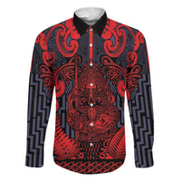 Custom New Zealand Taiaha Maori Family Matching Off Shoulder Maxi Dress and Hawaiian Shirt Whero Minimalist Silver Fern Tukutuku Motif LT9 Dad's Shirt - Long Sleeve Red - Polynesian Pride