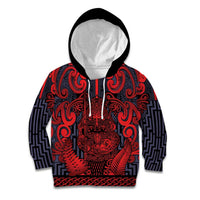 Custom New Zealand Taiaha Maori Kid Hoodie Whero Minimalist Silver Fern Tukutuku Motif LT9 Hoodie Red - Polynesian Pride