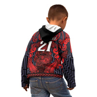 Custom New Zealand Taiaha Maori Kid Hoodie Whero Minimalist Silver Fern Tukutuku Motif LT9 - Polynesian Pride