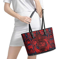 New Zealand Taiaha Maori Leather Tote Bag Whero Minimalist Silver Fern Tukutuku Motif LT9 - Polynesian Pride