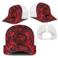 New Zealand Taiaha Maori Mesh Trucker Cap Whero Minimalist Silver Fern Tukutuku Motif LT9 - Polynesian Pride