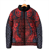 Custom New Zealand Taiaha Maori Padded Jacket Whero Minimalist Silver Fern Tukutuku Motif LT9 - Polynesian Pride