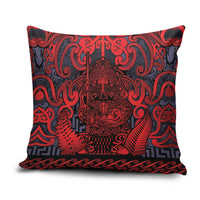New Zealand Taiaha Maori Pillow Cover Whero Minimalist Silver Fern Tukutuku Motif LT9 Red - Polynesian Pride