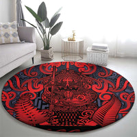 New Zealand Taiaha Maori Round Carpet Whero Minimalist Silver Fern Tukutuku Motif LT9 - Polynesian Pride