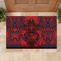 New Zealand Taiaha Maori Rubber Doormat Whero Minimalist Silver Fern Tukutuku Motif LT9 Red - Polynesian Pride