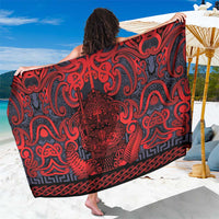 New Zealand Taiaha Maori Sarong Whero Minimalist Silver Fern Tukutuku Motif LT9 One Size 44 x 66 inches Red - Polynesian Pride