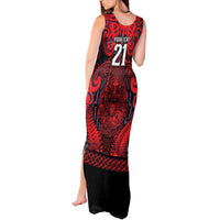 Custom New Zealand Taiaha Maori Tank Maxi Dress Whero Minimalist Silver Fern Tukutuku Motif LT9 - Polynesian Pride