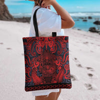 New Zealand Taiaha Maori Tote Bag Whero Minimalist Silver Fern Tukutuku Motif LT9 - Polynesian Pride