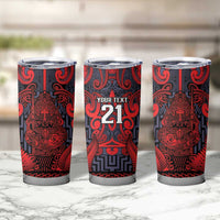 Custom New Zealand Taiaha Maori Tumbler Cup Whero Minimalist Silver Fern Tukutuku Motif LT9 - Polynesian Pride