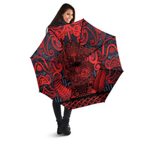 New Zealand Taiaha Maori Umbrella Whero Minimalist Silver Fern Tukutuku Motif LT9 - Polynesian Pride