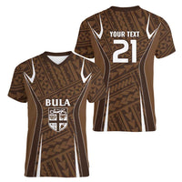 Custom Oceania Football Bula Fiji Women V-Neck T-Shirt Polynesian Tribal Pattern