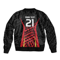 Custom Oceania Football Papua New Guinea Sleeve Zip Bomber Jacket Polynesian Tribal Pattern