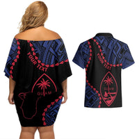 Personalized Guam 80th Anniversary Liberation Day Couples Matching Off Shoulder Short Dress and Hawaiian Shirt Guahan Basic Seal LT9 - Polynesian Pride