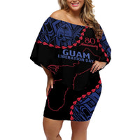Personalized Guam 80th Anniversary Liberation Day Off Shoulder Short Dress Guahan Basic Seal LT9 Women Black - Polynesian Pride