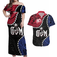 Personalized Guam 80th Anniversary Liberation Day Couples Matching Off Shoulder Maxi Dress and Hawaiian Shirt Tano I Man Chamoru Since 1944