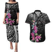 Guahan Puti Tai Nobiu Couples Matching Puletasi and Hawaiian Shirt Guam Bougainvillea Flower Art LT9 Black - Polynesian Pride
