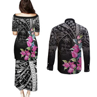 Guahan Puti Tai Nobiu Couples Matching Puletasi and Long Sleeve Button Shirt Guam Bougainvillea Flower Art LT9 - Polynesian Pride