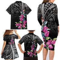 Guahan Puti Tai Nobiu Family Matching Long Sleeve Bodycon Dress and Hawaiian Shirt Guam Bougainvillea Flower Art LT9 - Polynesian Pride