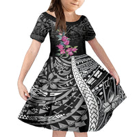 Guahan Puti Tai Nobiu Family Matching Off Shoulder Maxi Dress and Hawaiian Shirt Guam Bougainvillea Flower Art LT9 Daughter's Dress Black - Polynesian Pride