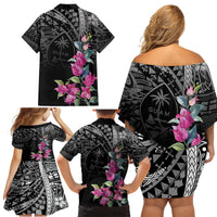 Guahan Puti Tai Nobiu Family Matching Off Shoulder Short Dress and Hawaiian Shirt Guam Bougainvillea Flower Art LT9 - Polynesian Pride