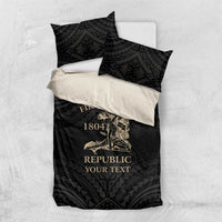 Personalized Haiti First Black Republic Bedding Set Negre Marron With Map And Flag