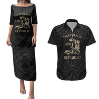 Personalized Haiti First Black Republic Couples Matching Puletasi and Hawaiian Shirt Negre Marron With Map And Flag